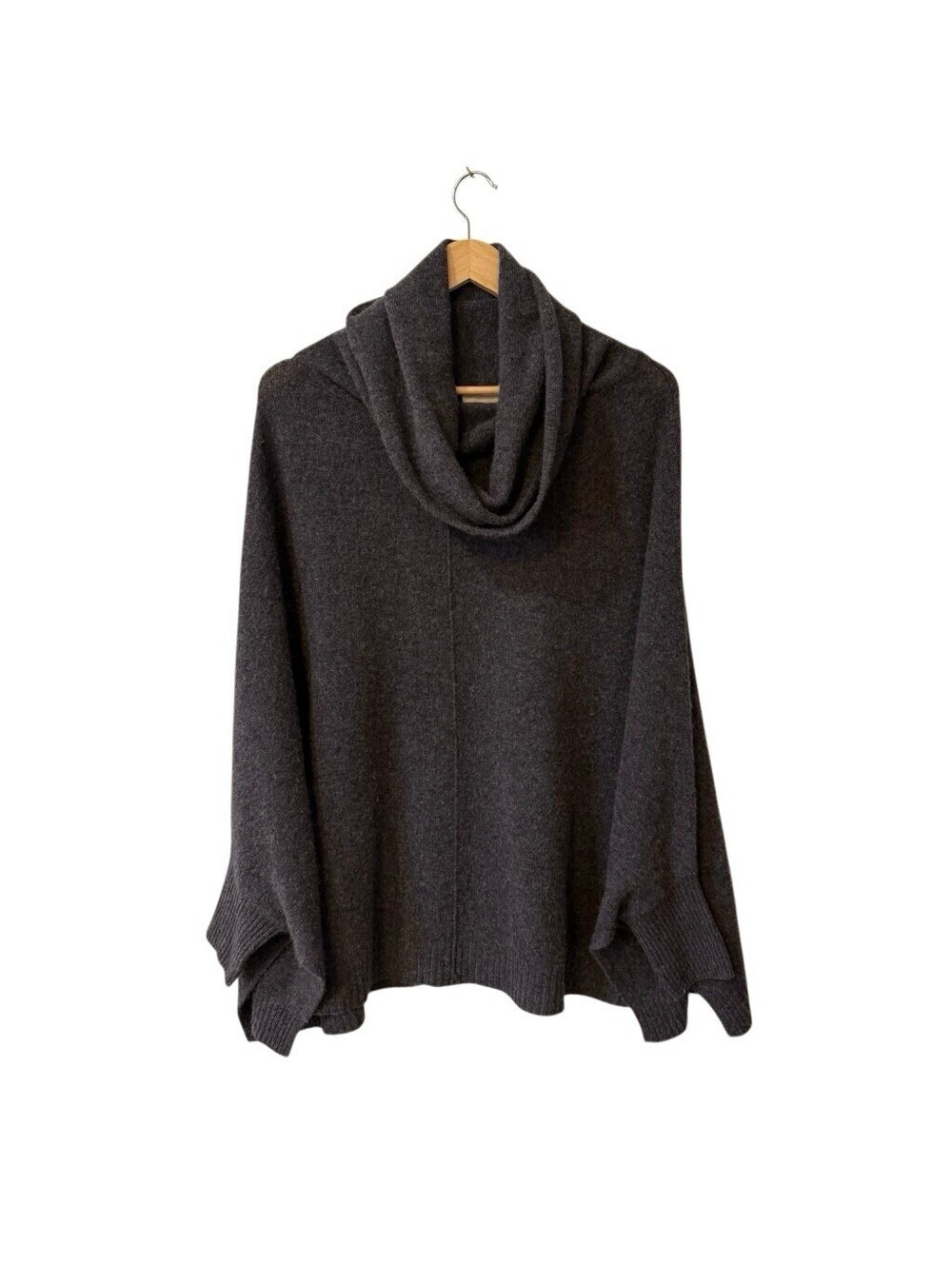 White + Warren Women Gray Cashmere Cowl Neck Poncho Dolman Style Sweater Small